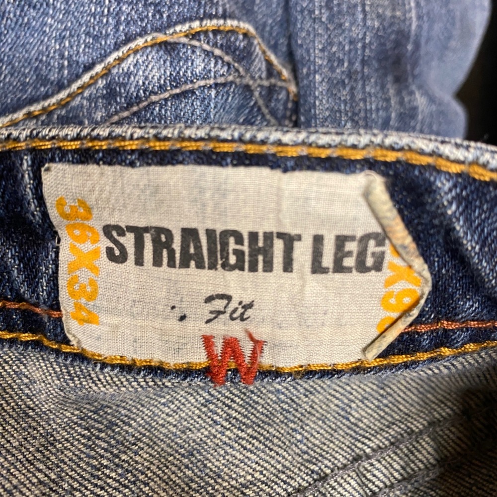 WORN Aged Denim Jeans Men 36x34 Blue Denim Straight Designer Streetwear - Picture 13 of 16
